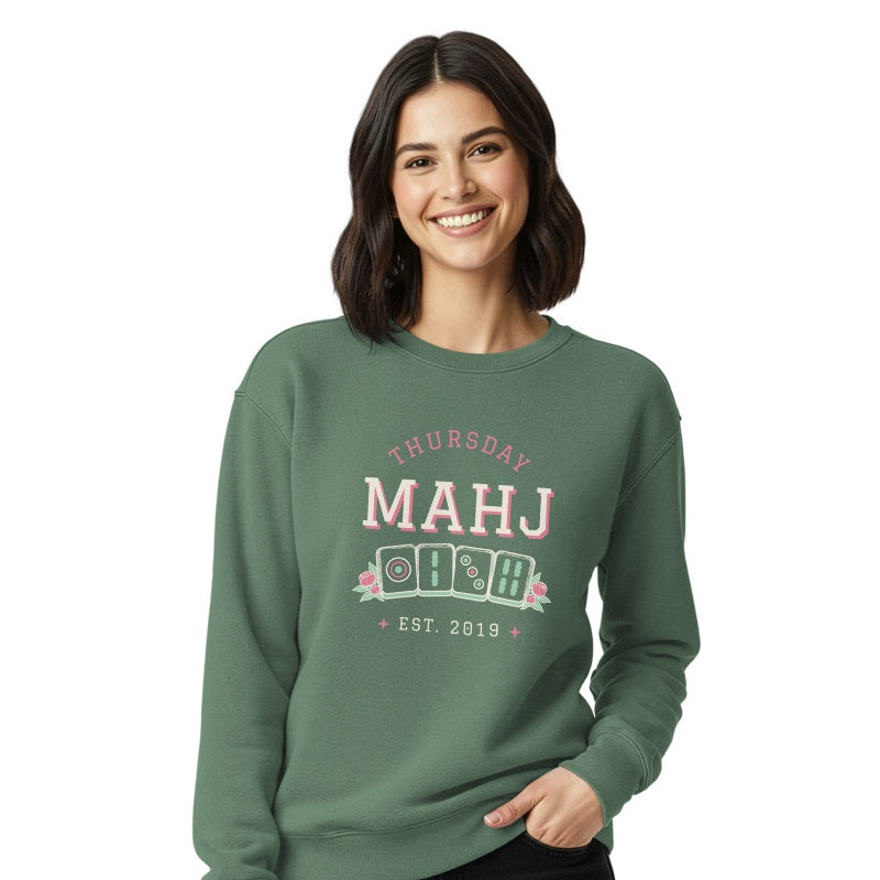 Thursday Mahj crewneck, Light Green, on model