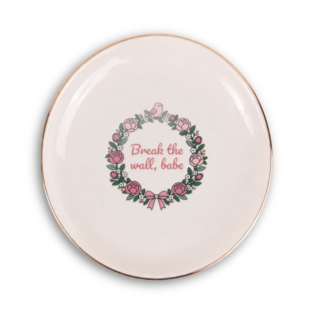 Break the Wall Babe Mahjong Trinket Dish, Pink Peony Wreath Ring Dish, Ceramic Mahj Dice Tray, Mahjong Gift for Her