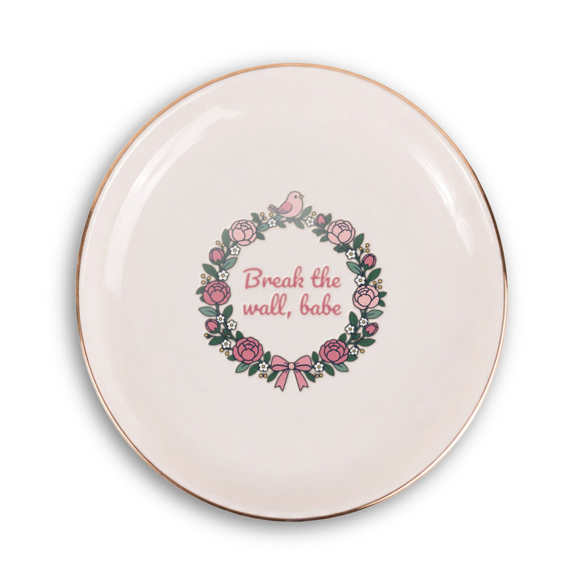 Break the Wall Babe Mahjong Trinket Dish, Pink Peony Wreath Ring Dish, Ceramic Mahj Dice Tray, Mahjong Gift for Her