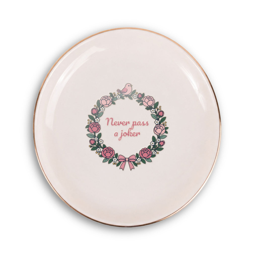 Never Pass a Joker Mahjong Trinket Dish, Peony Wreath Ring Dish, Ceramic Mahj Dice Tray, Charleston Mahjong Gift for Her