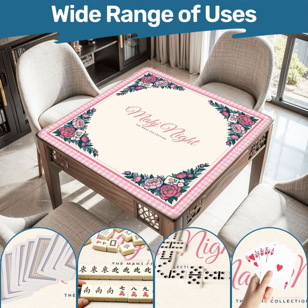 Peony Garden Mahjong Mat 33x33, Pink Gingham Mahj Mat with Peonies, Cute Mahjong Table Mat, Mahj Night Gift for Her