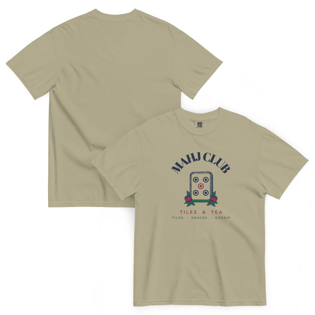 Front and back of the Mahj Club Tee in Khaki
