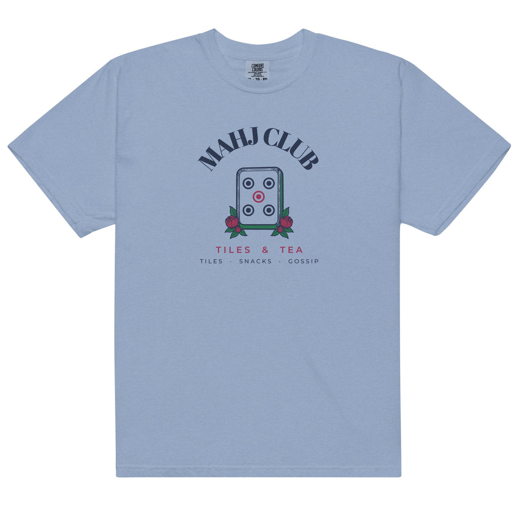 Mahj Club Tee in Washed Denim, flat lay