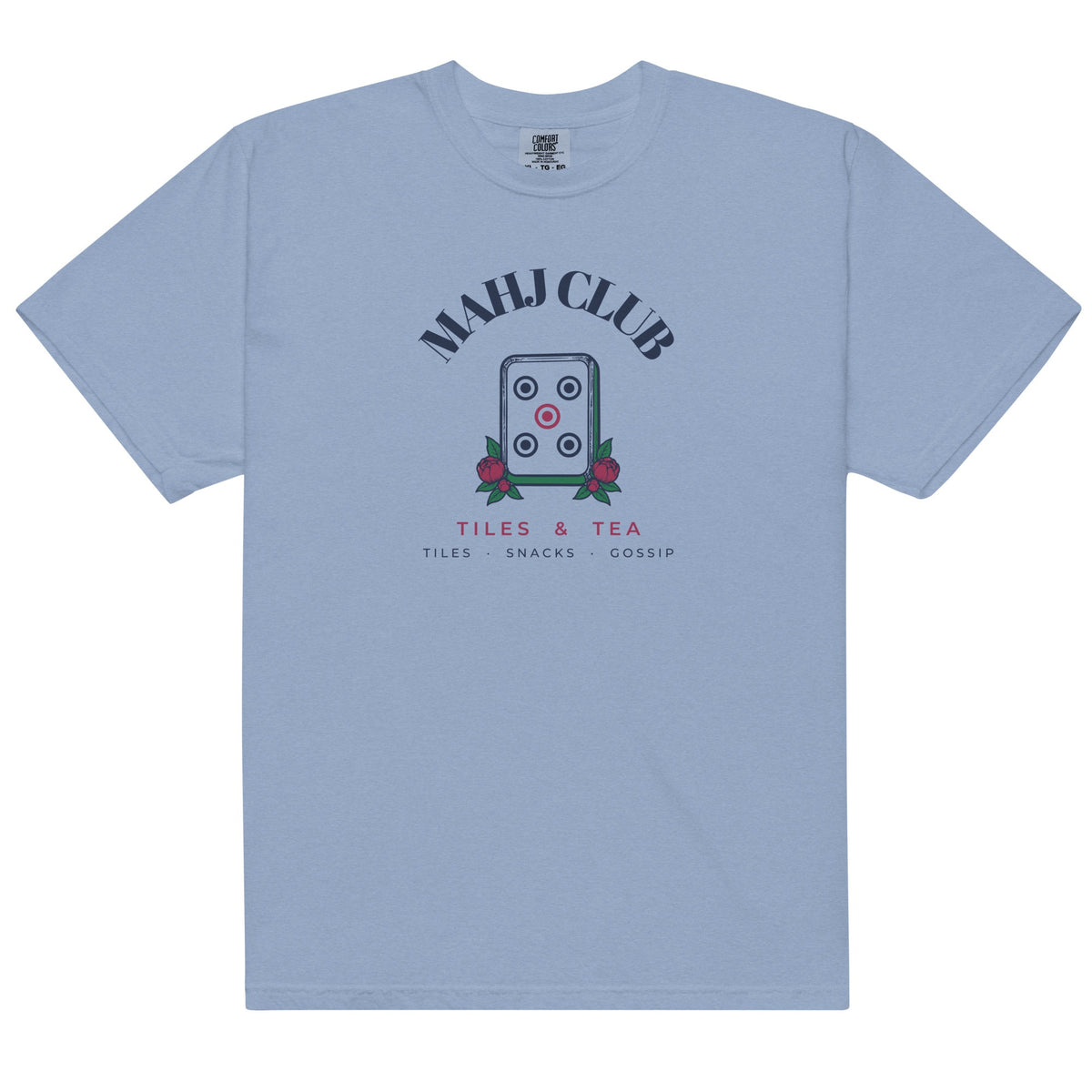 Mahj Club Tee in Washed Denim, flat lay