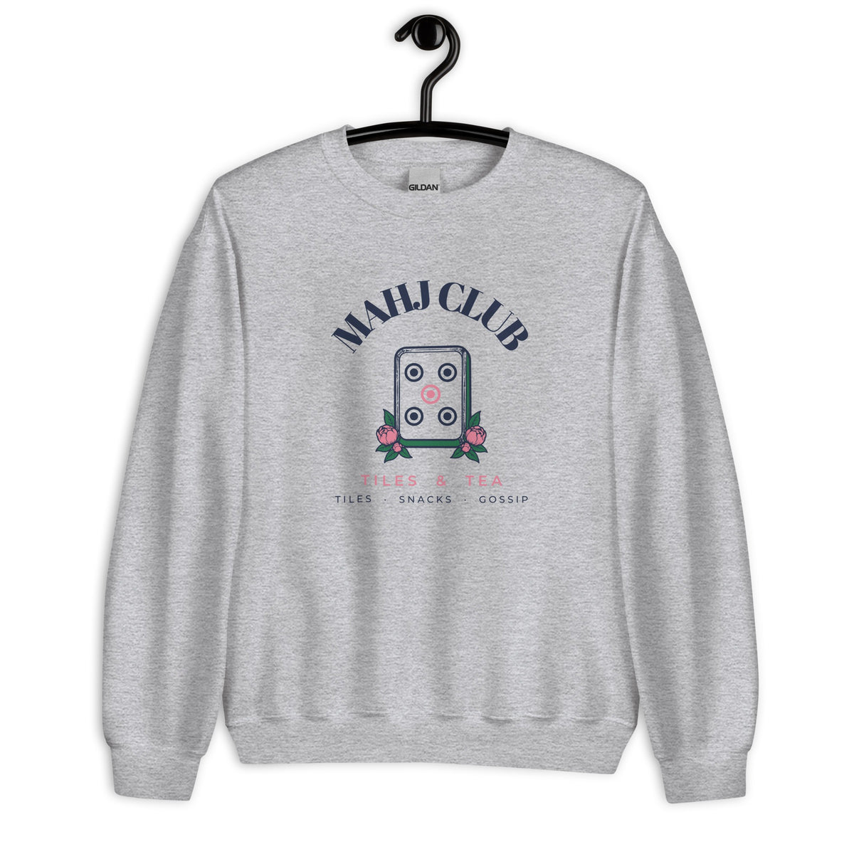 Mahj Club Crewneck in Sport Grey on a hanger