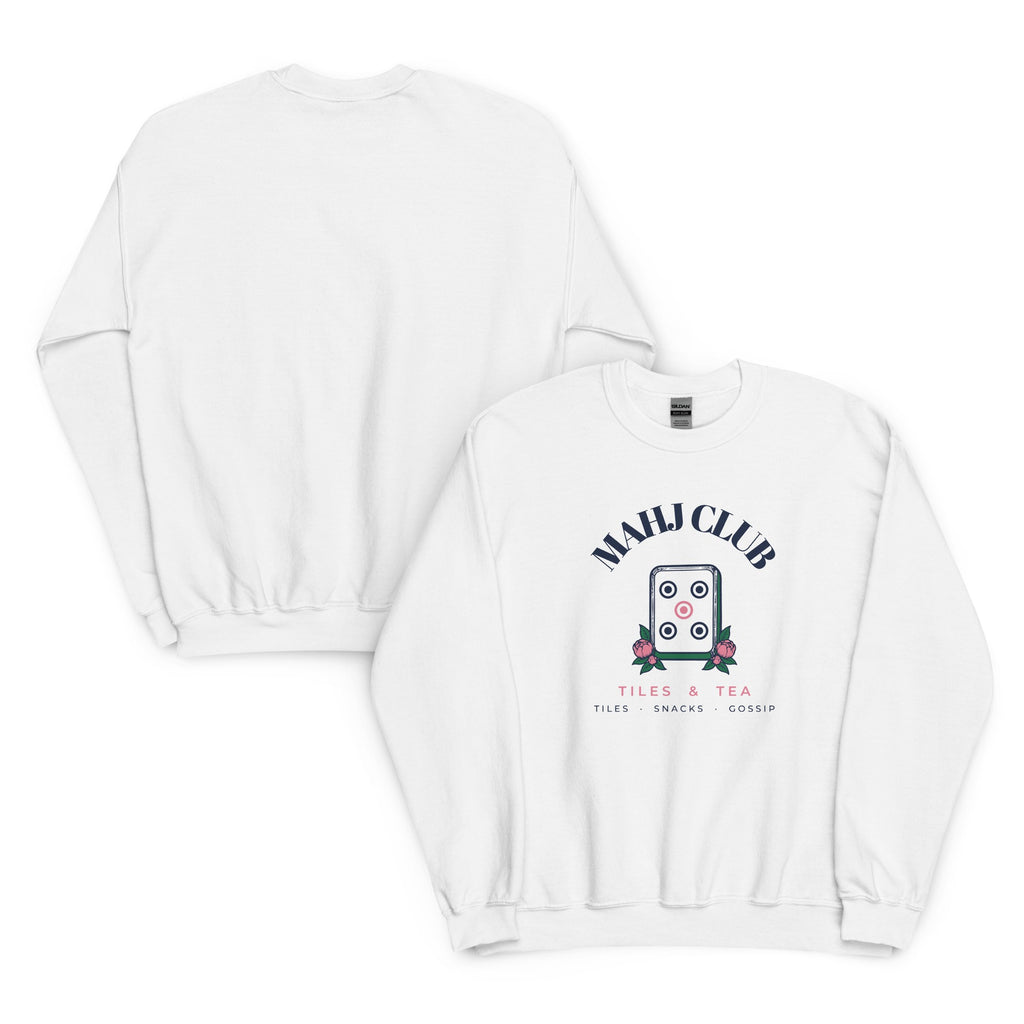 Front and back of the Mahj Club Crewneck in White