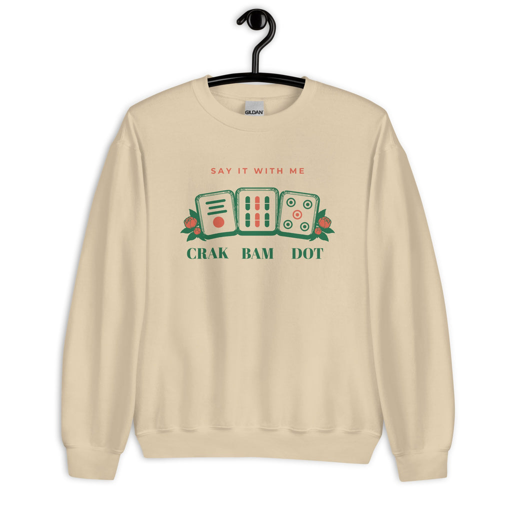Crak Bam Dot Sweatshirt in Sand on a hanger
