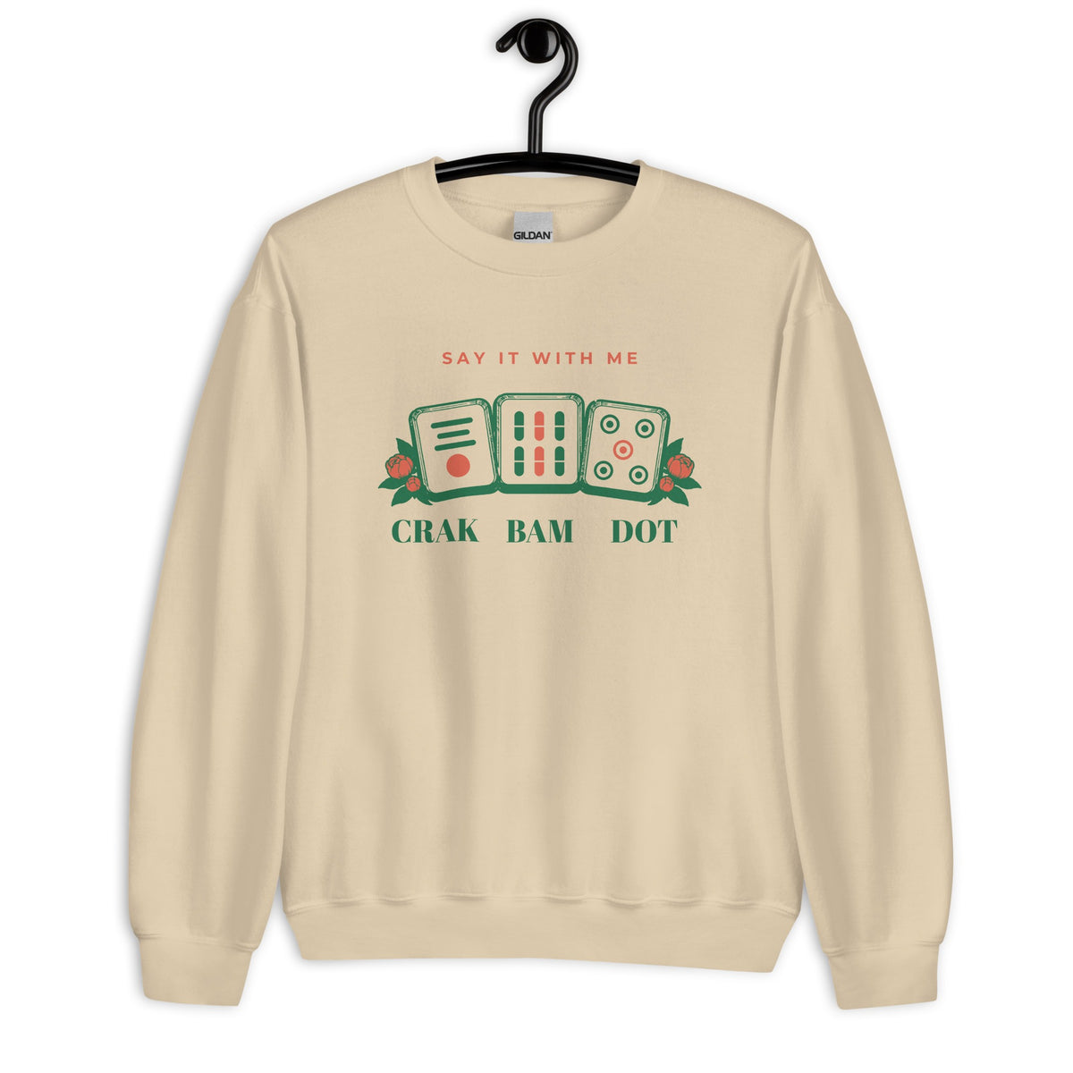 Crak Bam Dot Sweatshirt in Sand on a hanger