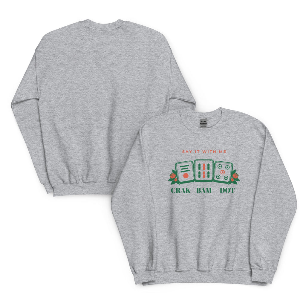 Front and back of the Crak Bam Dot Sweatshirt in Sport Grey