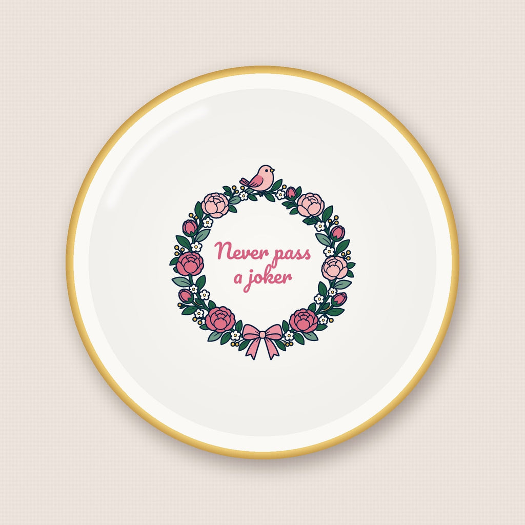 Never Pass a Joker mahjong trinket dish, styled