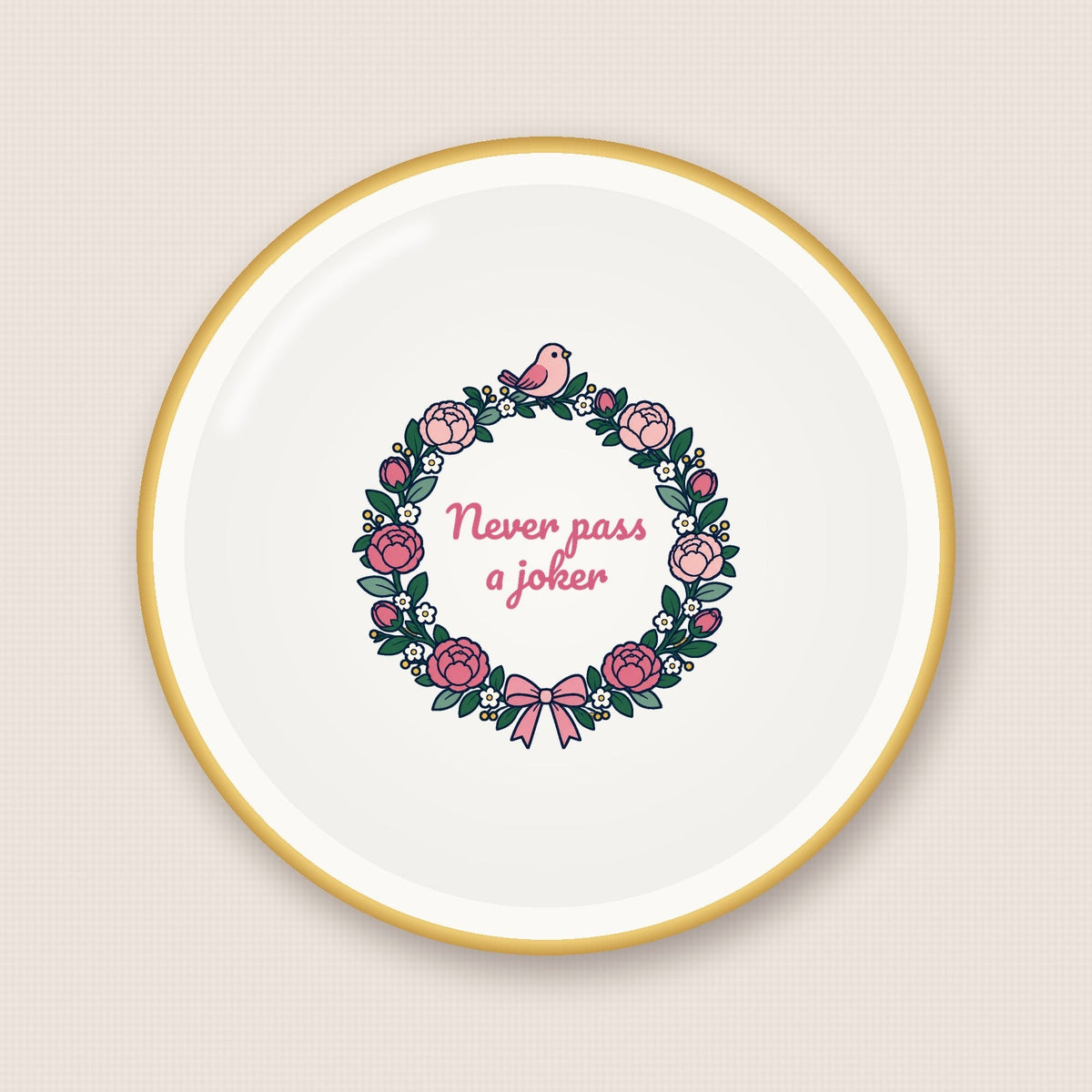 Never Pass a Joker mahjong trinket dish, styled