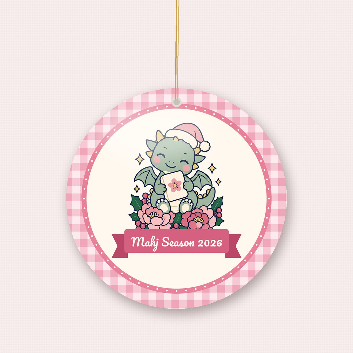Santa Dragon Mahj Season 2026 ceramic ornament, styled