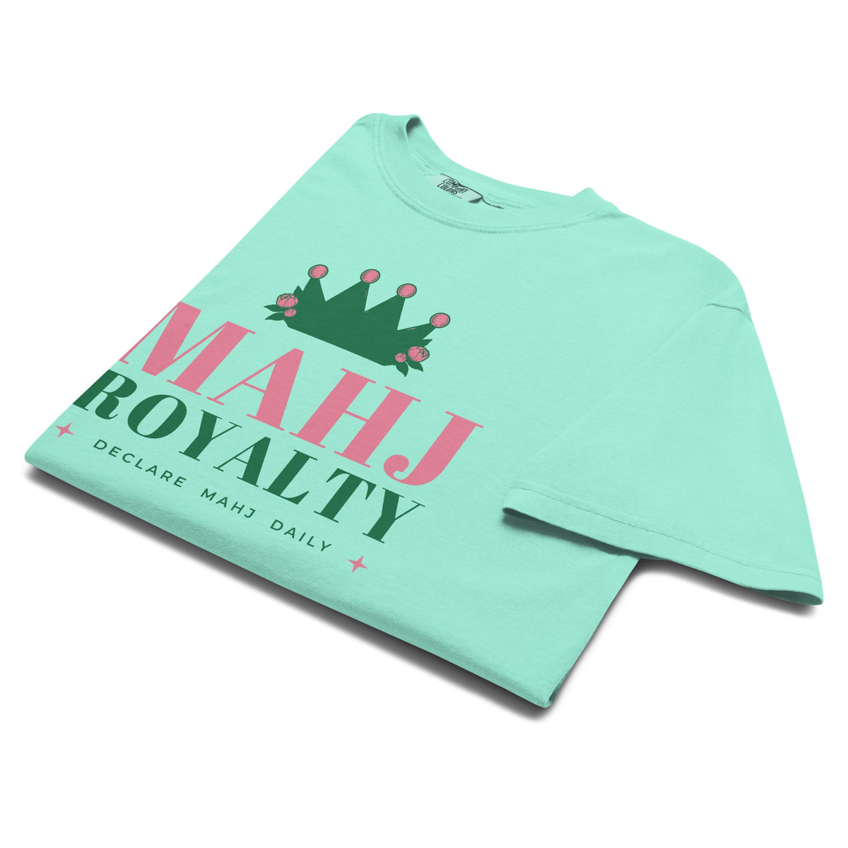 Mahj Royalty Tee in Chalky Mint, folded