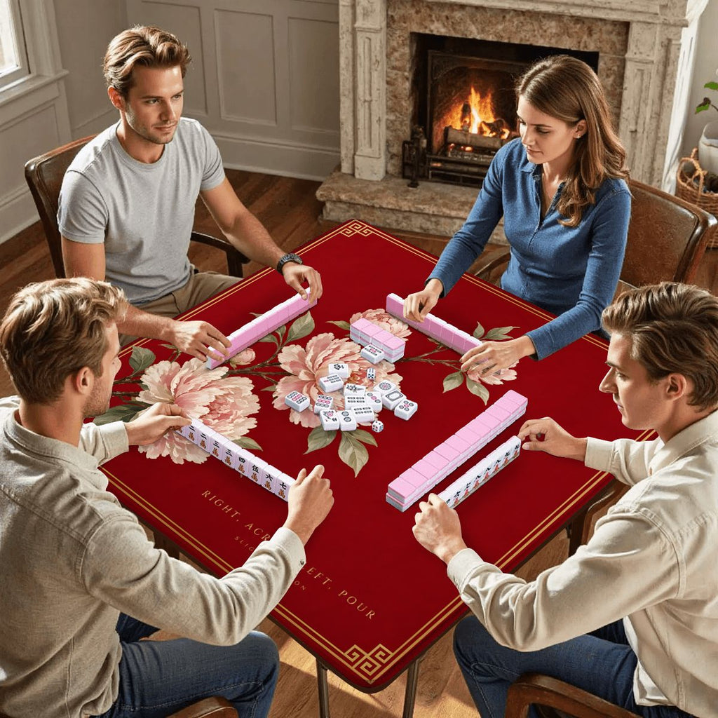 Lacquer Peony Mahjong Mat 33x33 – Right, Across, Left, Pour