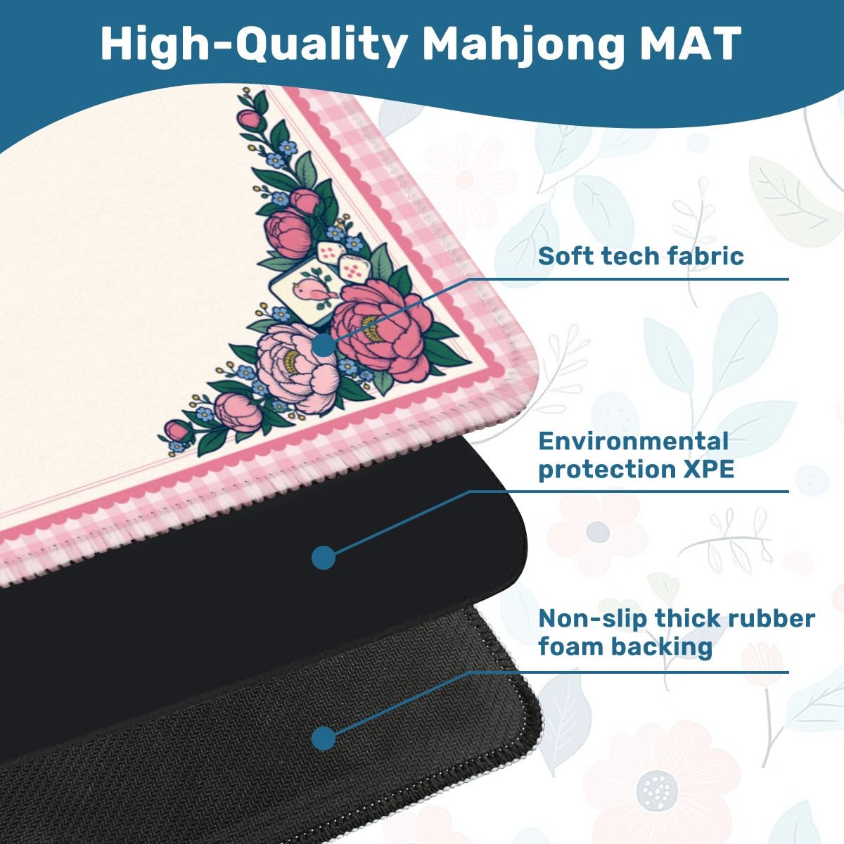 Peony Garden Mahjong Mat 33x33, Pink Gingham Mahj Mat with Peonies, Cute Mahjong Table Mat, Mahj Night Gift for Her