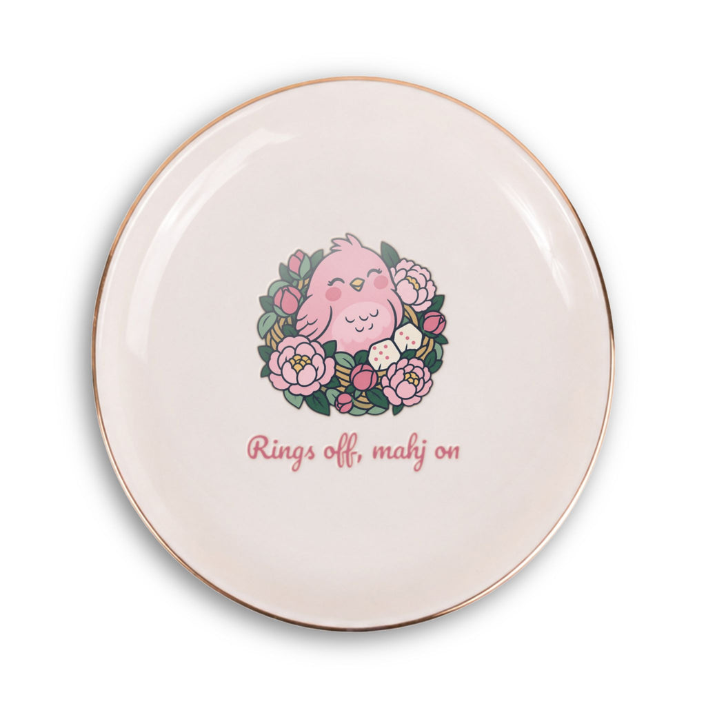 Rings Off Mahj On Ring Dish, Cute Songbird Peony Mahjong Trinket Tray, Ceramic Mahj Dice Dish, Mahjong Gift for Her
