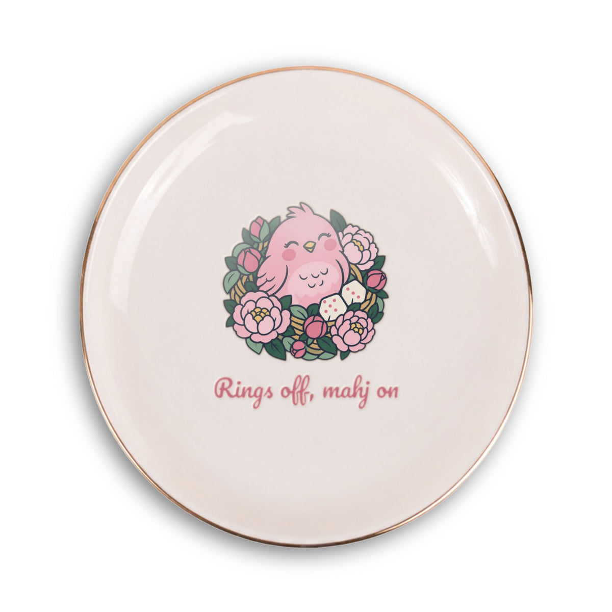 Rings Off Mahj On Ring Dish, Cute Songbird Peony Mahjong Trinket Tray, Ceramic Mahj Dice Dish, Mahjong Gift for Her