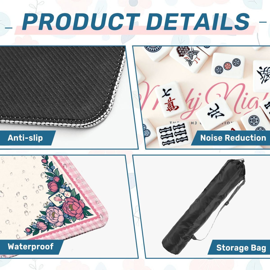 Peony Garden Mahjong Mat 33x33, Pink Gingham Mahj Mat with Peonies, Cute Mahjong Table Mat, Mahj Night Gift for Her