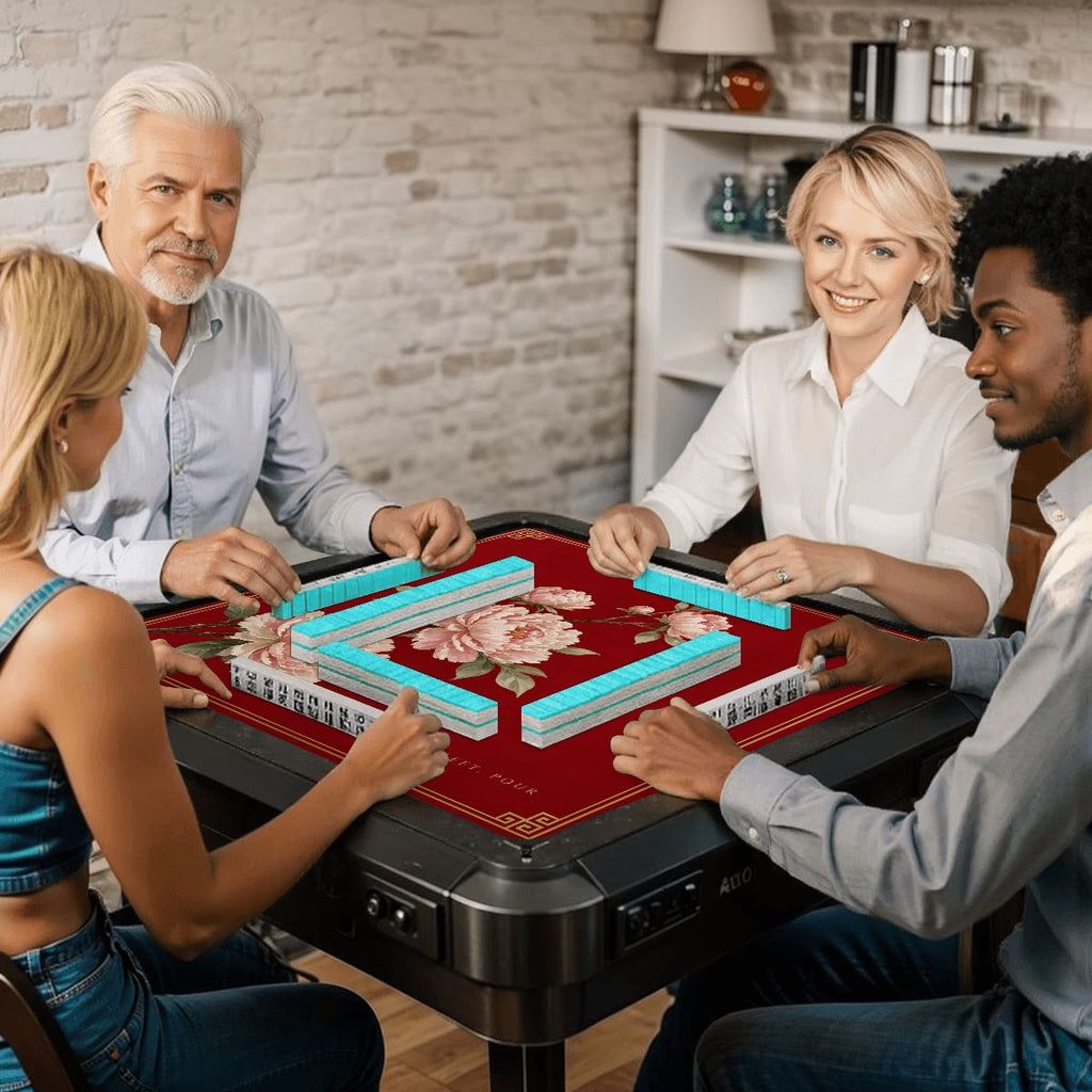 Lacquer Peony Mahjong Mat 33x33 – Right, Across, Left, Pour
