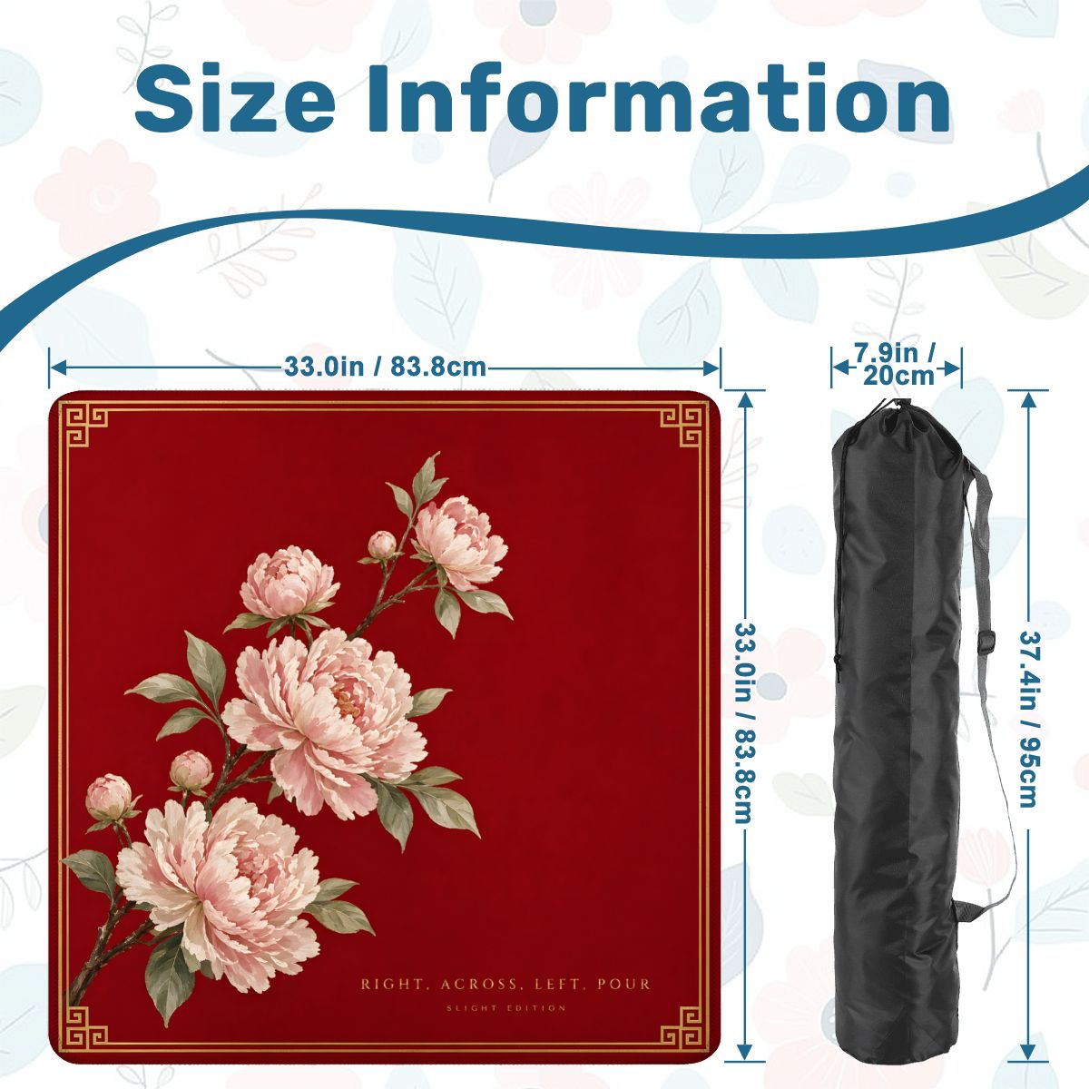 Lacquer Peony Mahjong Mat 33x33 – Right, Across, Left, Pour