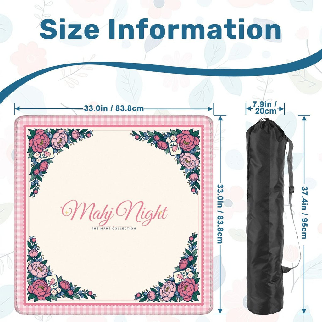 Peony Garden Mahjong Mat 33x33, Pink Gingham Mahj Mat with Peonies, Cute Mahjong Table Mat, Mahj Night Gift for Her