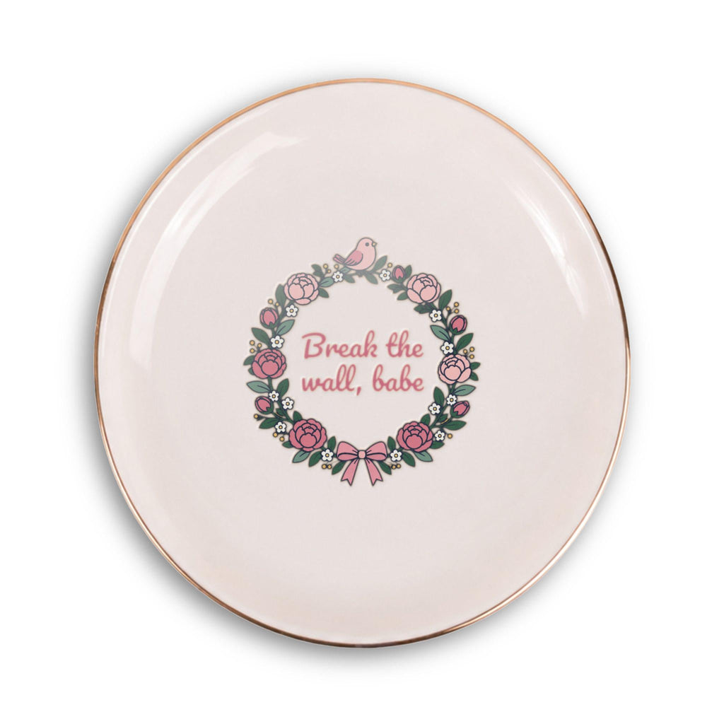 Break the Wall, Babe ceramic mahjong ring dish with pink peony wreath