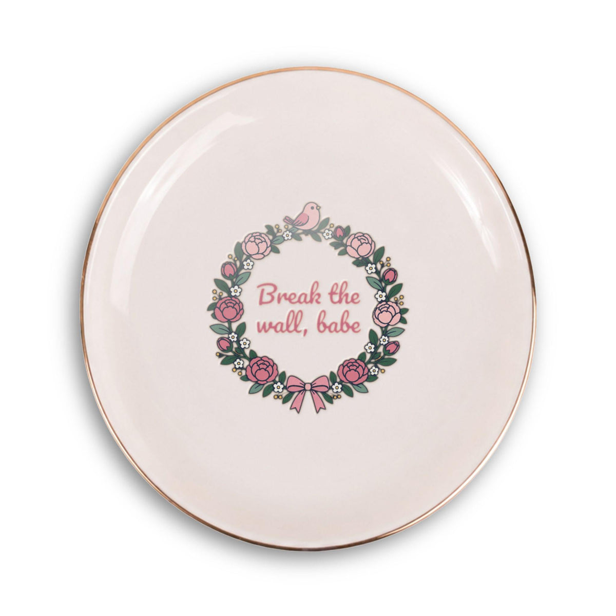 Break the Wall, Babe ceramic mahjong ring dish with pink peony wreath