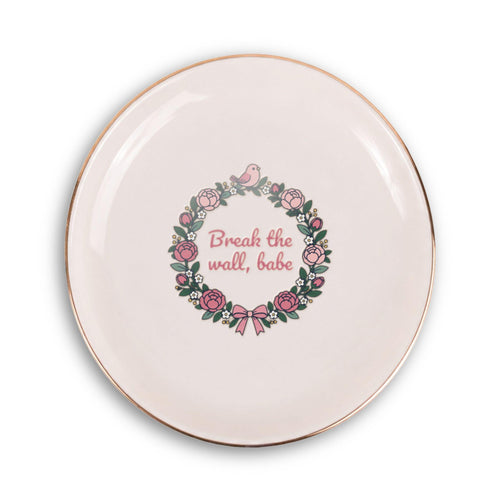 Break the Wall, Babe ceramic mahjong ring dish with pink peony wreath