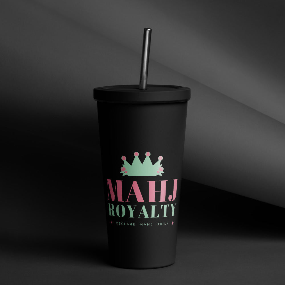 Mahj Royalty Tumbler with Straw, Black