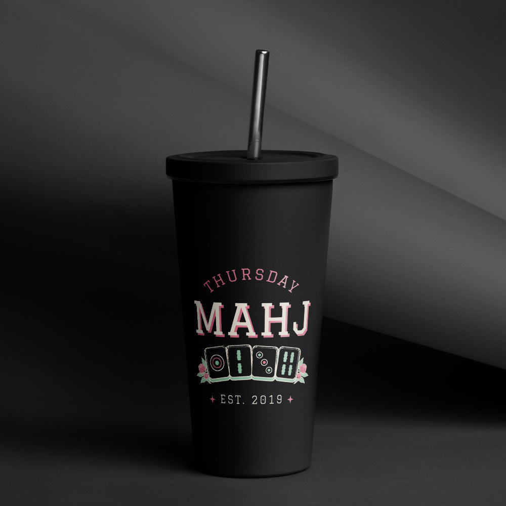 Thursday Mahj Tumbler with Straw, Black