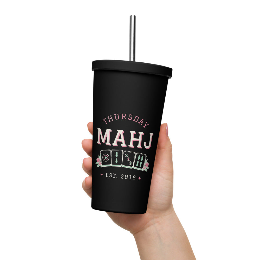 Thursday Mahj Tumbler with Straw, Black, held