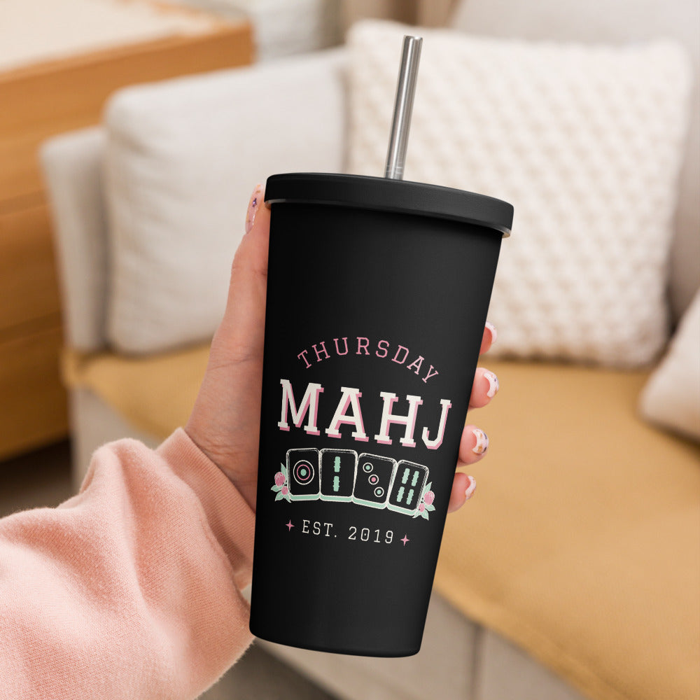 Thursday Mahj Tumbler with Straw, Black, at home
