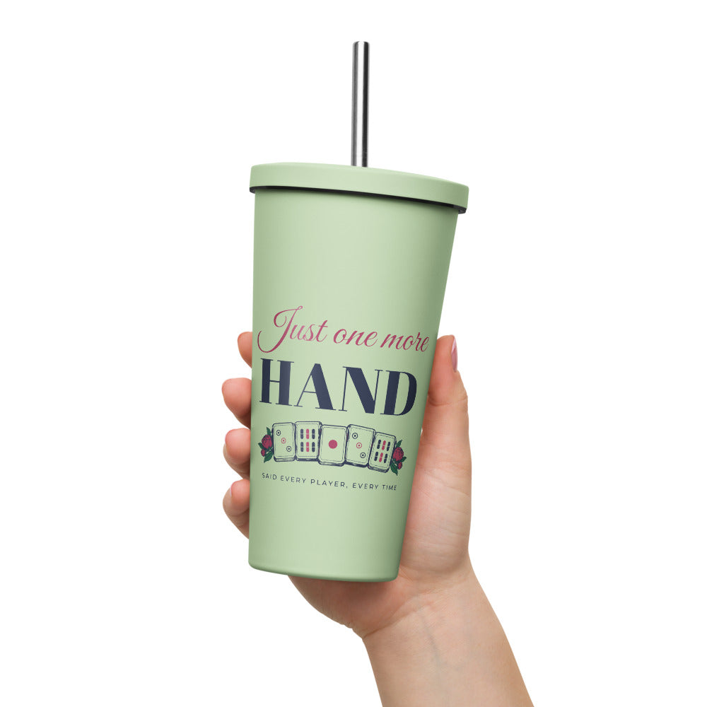 Just One More Hand Tumbler with Straw, Mint, held