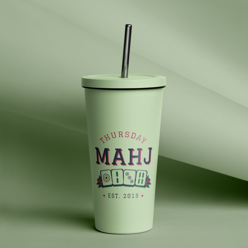 Thursday Mahj Tumbler with Straw, Mint