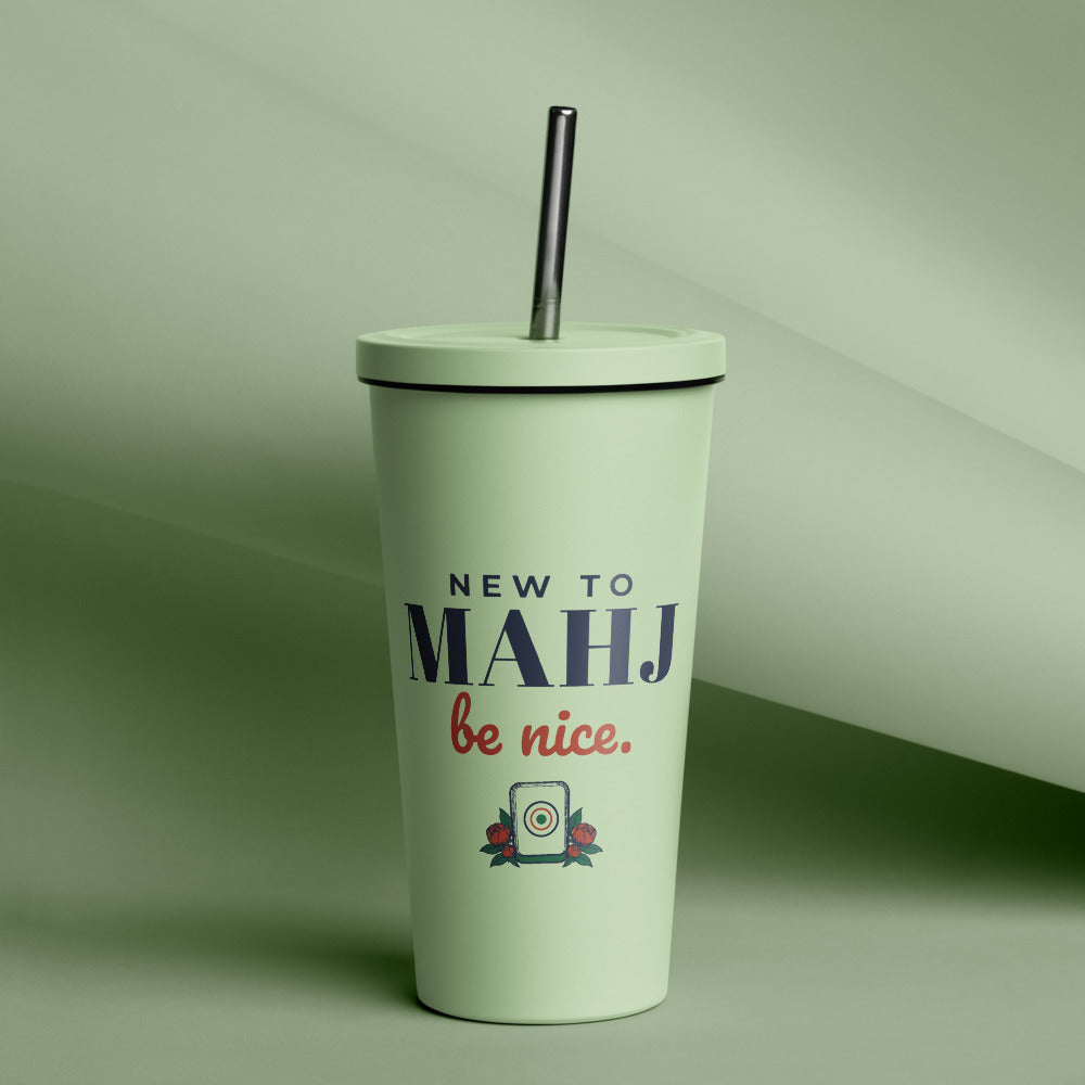 New to Mahj. Be Nice. Tumbler with Straw, Mint