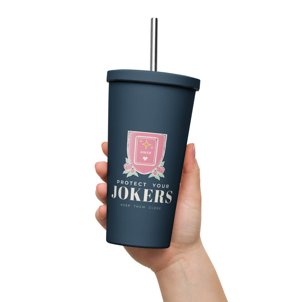 Protect Your Jokers Tumbler with Straw, Navy, held