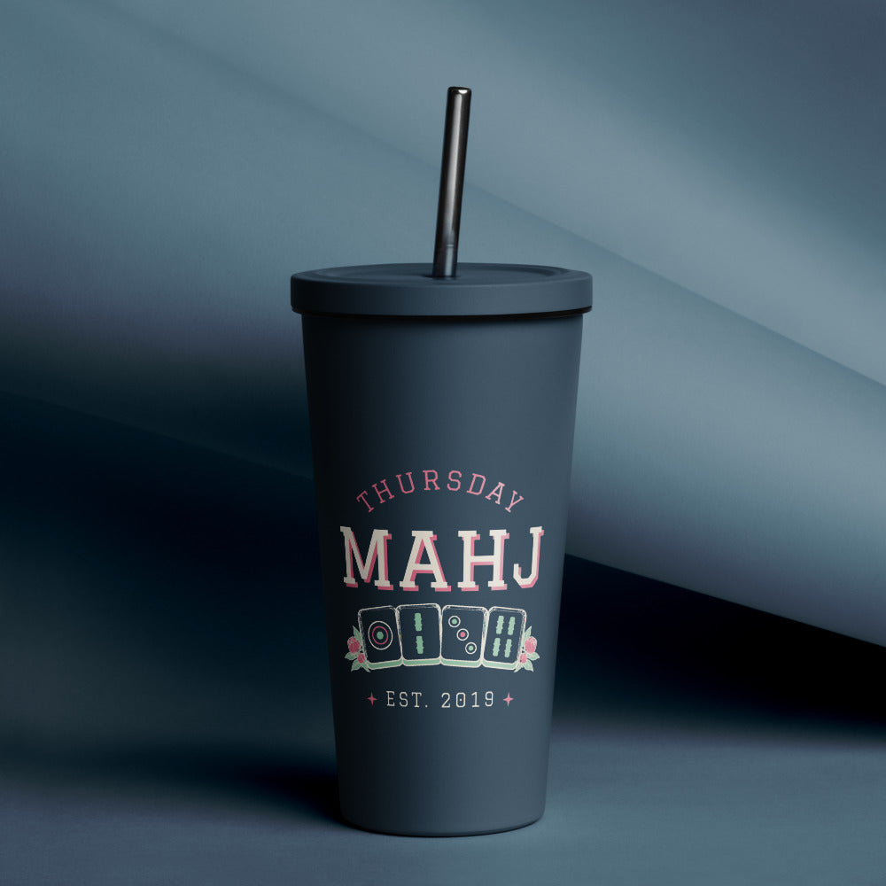 Thursday Mahj Tumbler with Straw, Navy