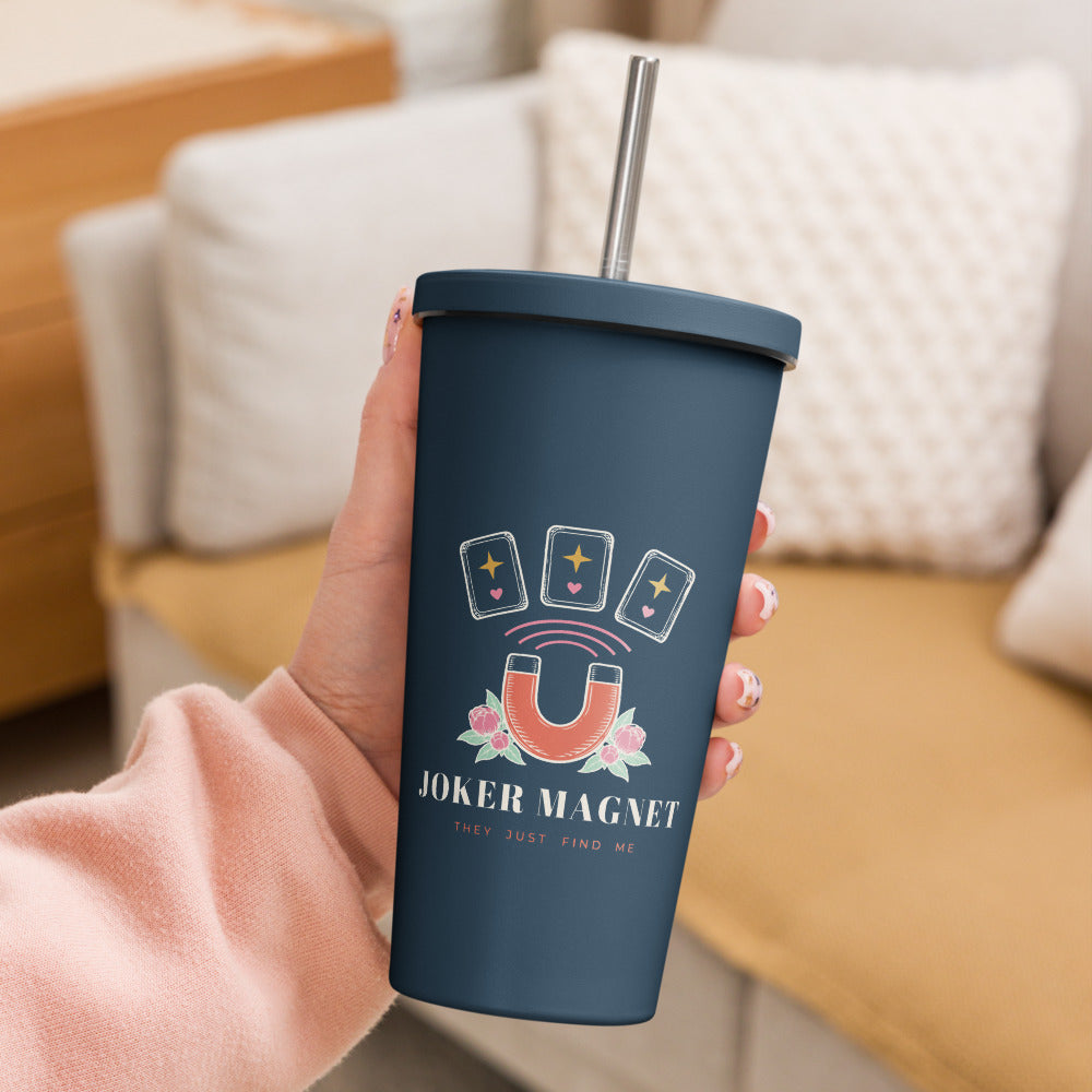 Joker Magnet Tumbler with Straw, Navy, at home