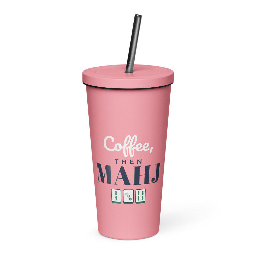 Coffee, then Mahj tumbler, Pink
