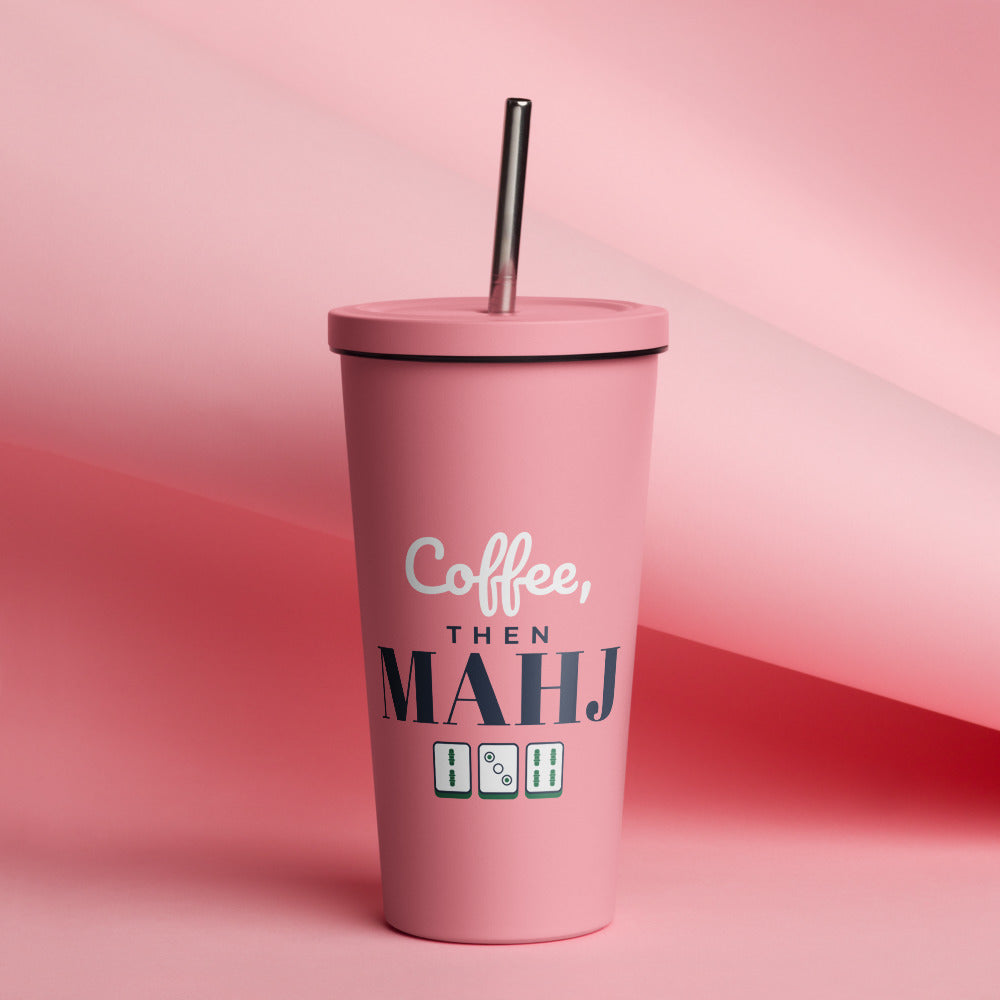Coffee, then Mahj tumbler, Pink