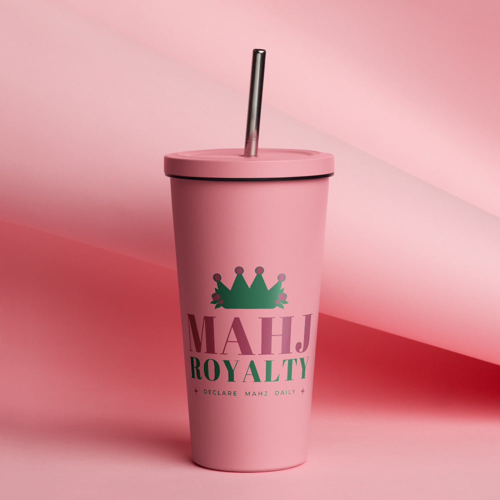 Mahj Royalty Tumbler with Straw, Pink