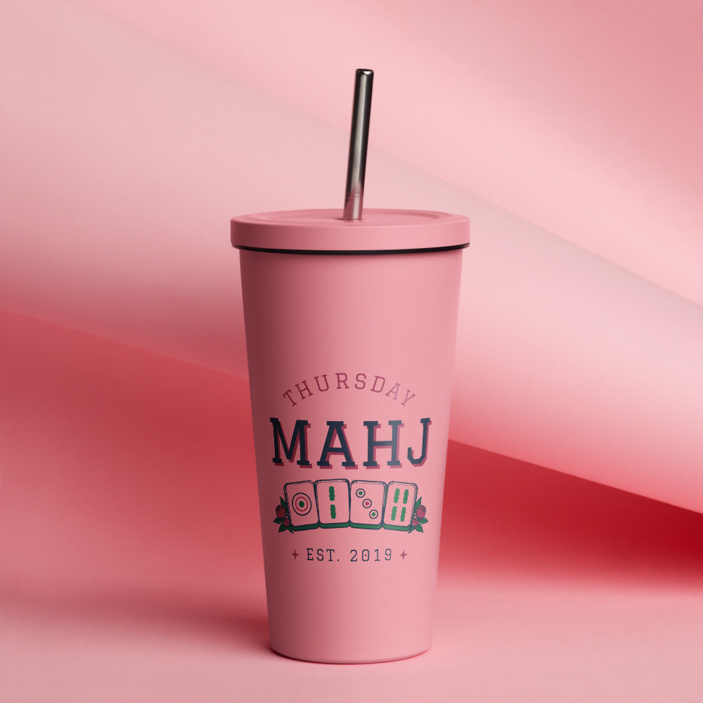 Thursday Mahj Tumbler with Straw, Pink