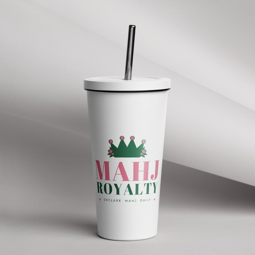 Mahj Royalty Tumbler with Straw, White