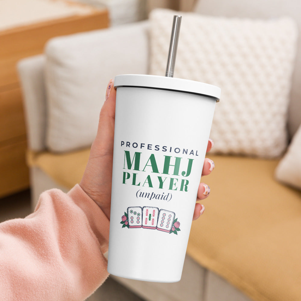 Professional Mahj Player (Unpaid) Tumbler with Straw, White, at home