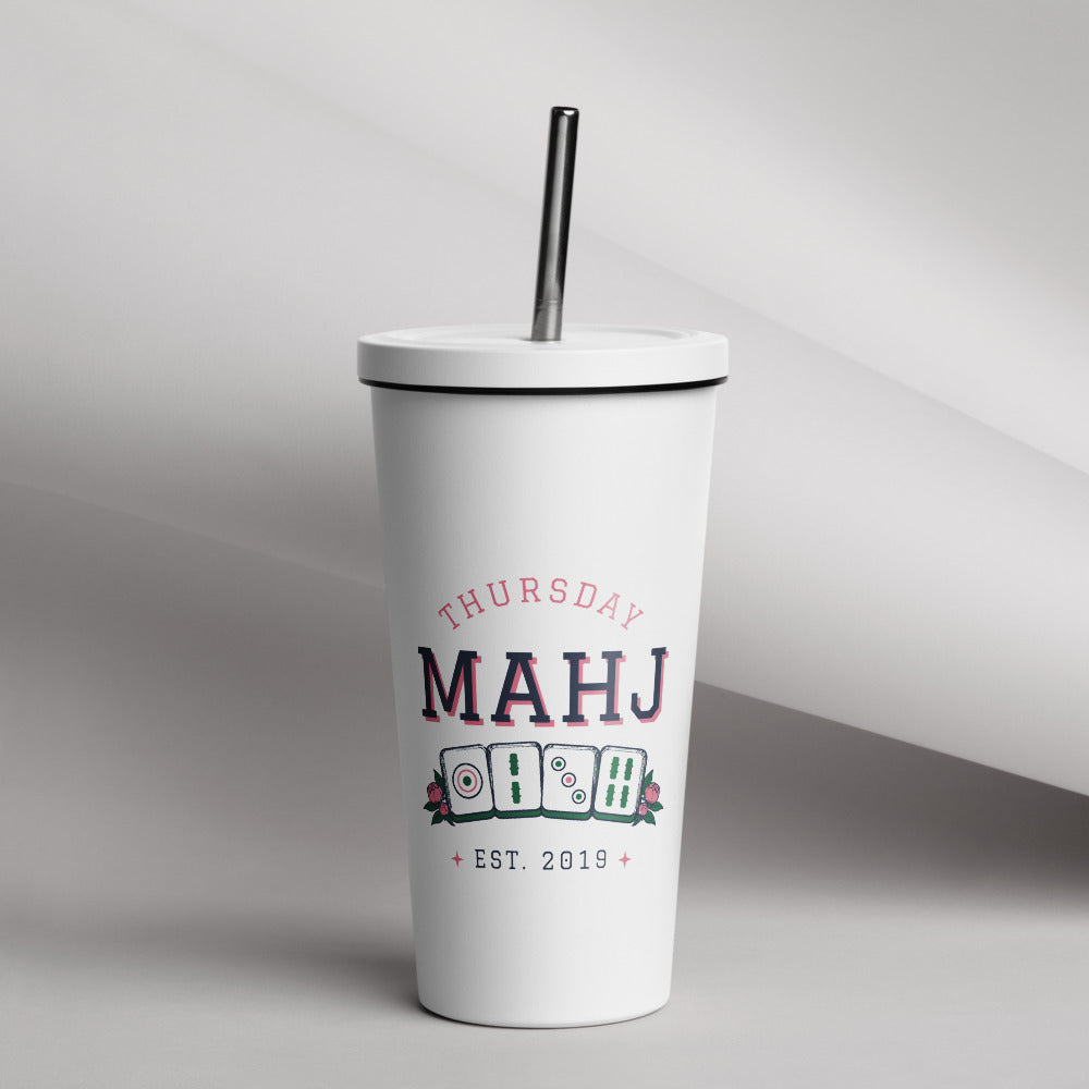 Thursday Mahj Tumbler with Straw, White