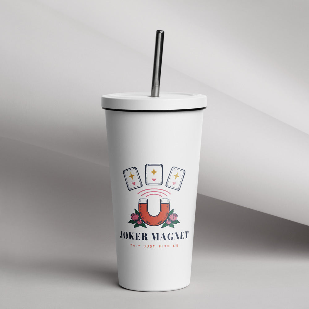 Joker Magnet Tumbler with Straw, White
