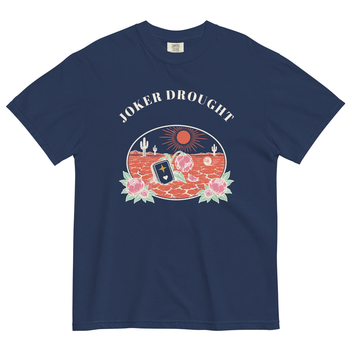 Joker Drought Desert Relic Tee in True Navy, flat lay
