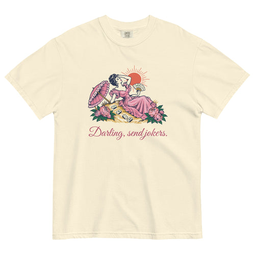 Darling, Send Jokers Tee in Ivory, flat lay