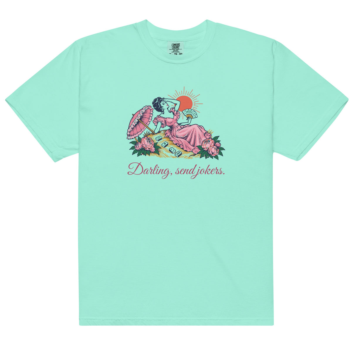 Darling, Send Jokers Tee in Chalky Mint, flat lay