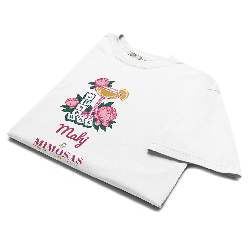 Mahj & Mimosas Tee in White, folded